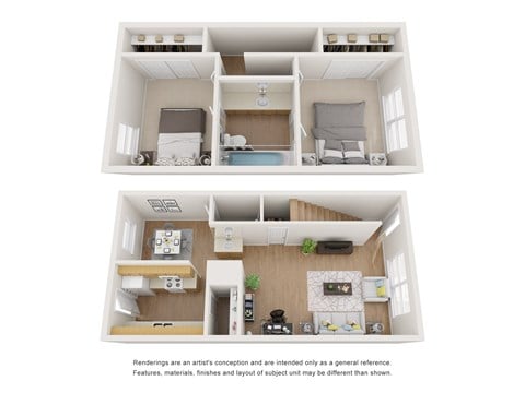 Floor plan for 2 beds, 1.5 baths, 942 sqft